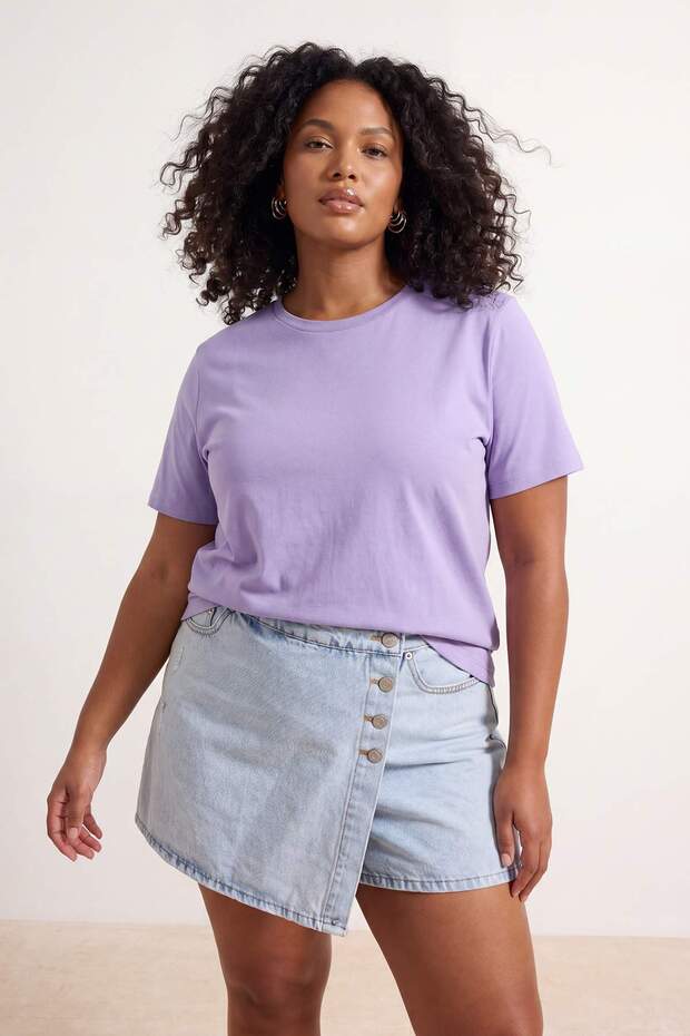 Lila-Sarı-Ekru 3'lü Paket Büyük Beden T-shirt TBBSS25BF00071 - 2