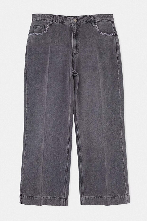 Antrasit Cep Detaylı Straight Fit İnce %100 Pamuk Non-Stretch Jeans TBBAW26CJ00021 - 5