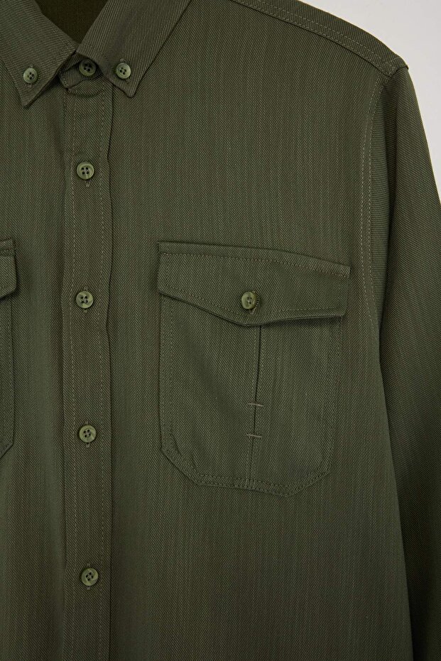 Haki Pamuklu Regular Fit Beli Lastikli Gömlek&Pantolon Alt-Üst Takım TMNSS26AU00001 - 6