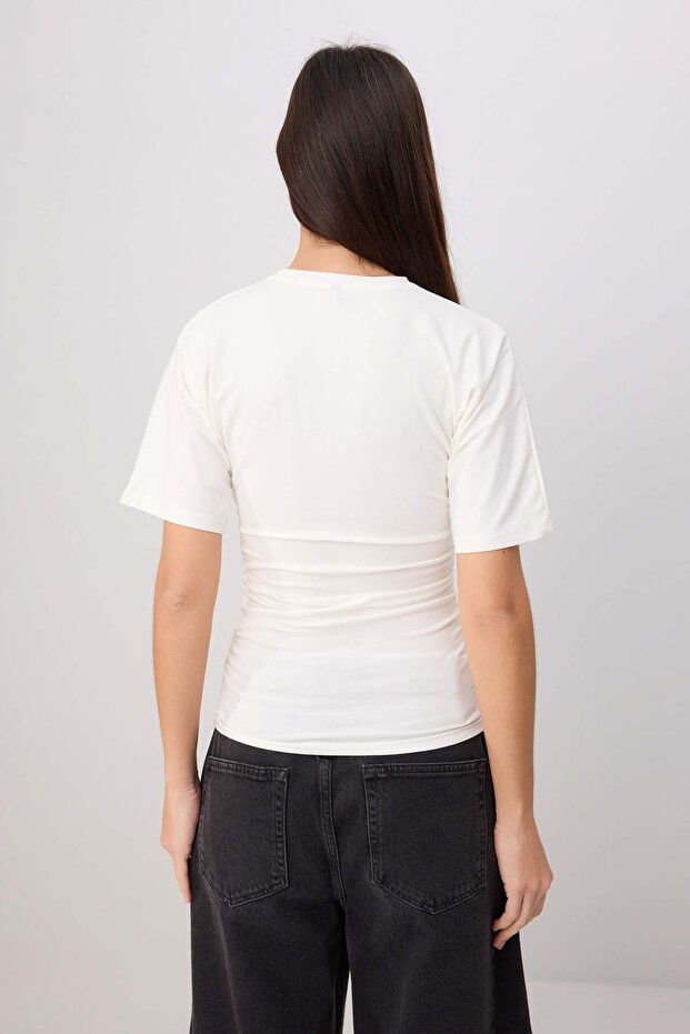 Siyah-Ekru 2'li Fitted/Vücuda Oturan Kısa Kollu Esnek Örme T-Shirt TWOSS26TS00319 - 7