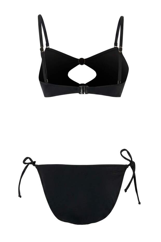 Siyah Straplez Kaplı Aksesuarlı Normal Bel Regular Bikini Takımı TBESS26BT00144 - 5