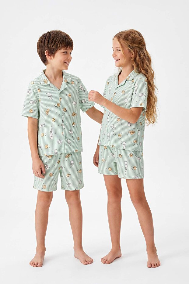 Yeşil %100 Pamuk Unisex Pijama Takımı TKDSS26PT00026 - 2