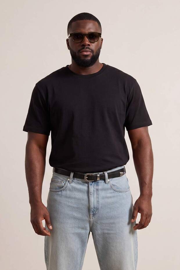 Siyah Regular/Rahat Kesim 3lü Paket Büyük Beden T-Shirt TMNSS24BF00059 - 3