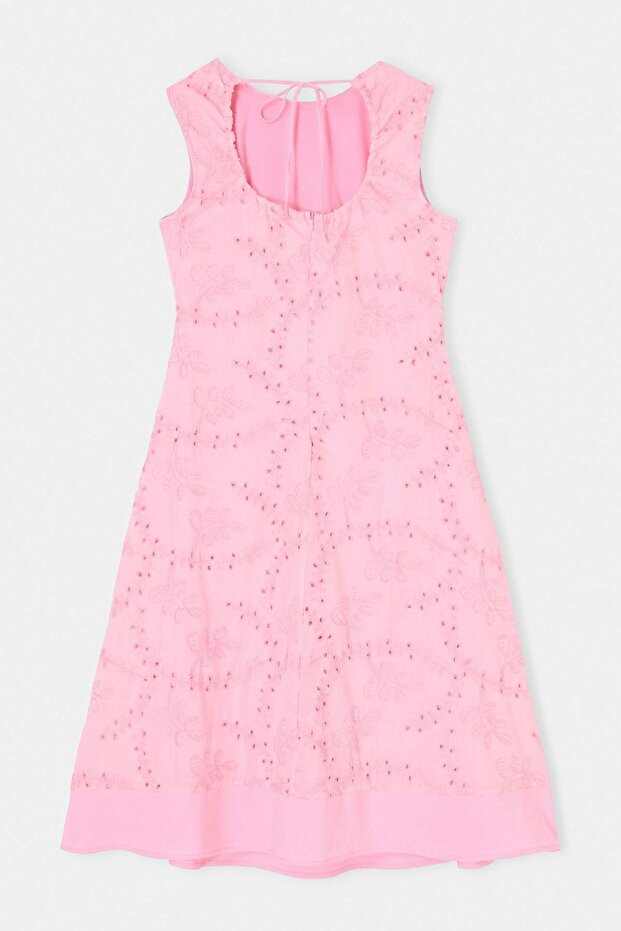 Pembe Skater/Belden Açılan Midi Dokuma Elbise TWOSS26EL00443