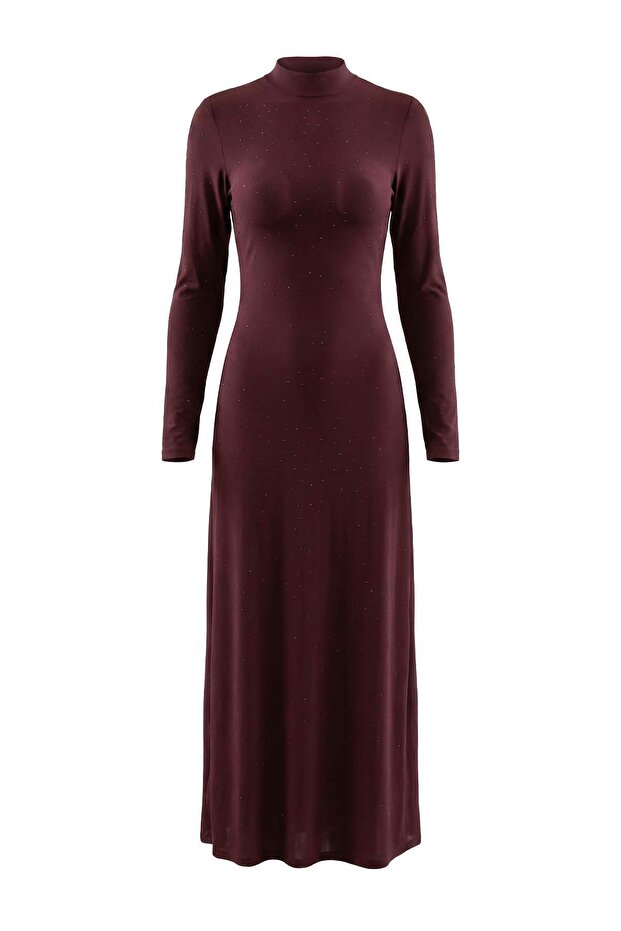 Mor A-Kesim/Çan Form Maxi Örme Tül Elbise TPRAW24EL00208