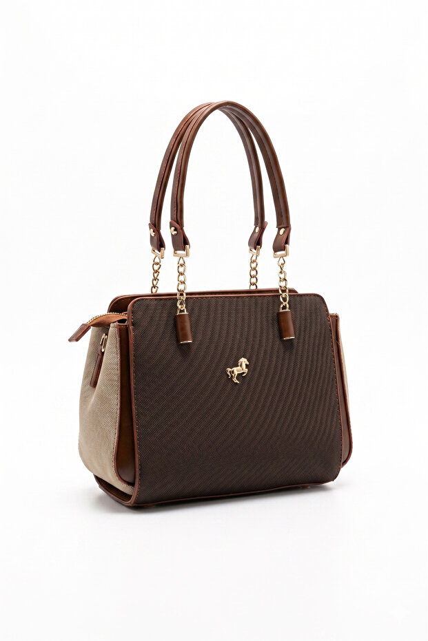 5-Eye Chain Hand Strap Detailed Women's Bag with Shoulder Strap