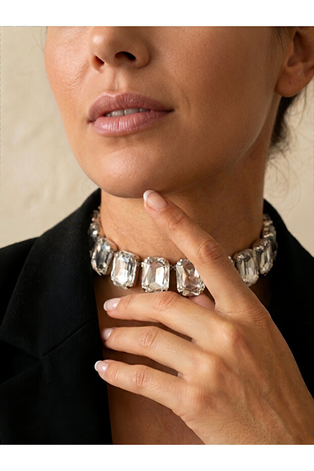 Harmonia Diamond Look Baguette Square Model Choker Necklace