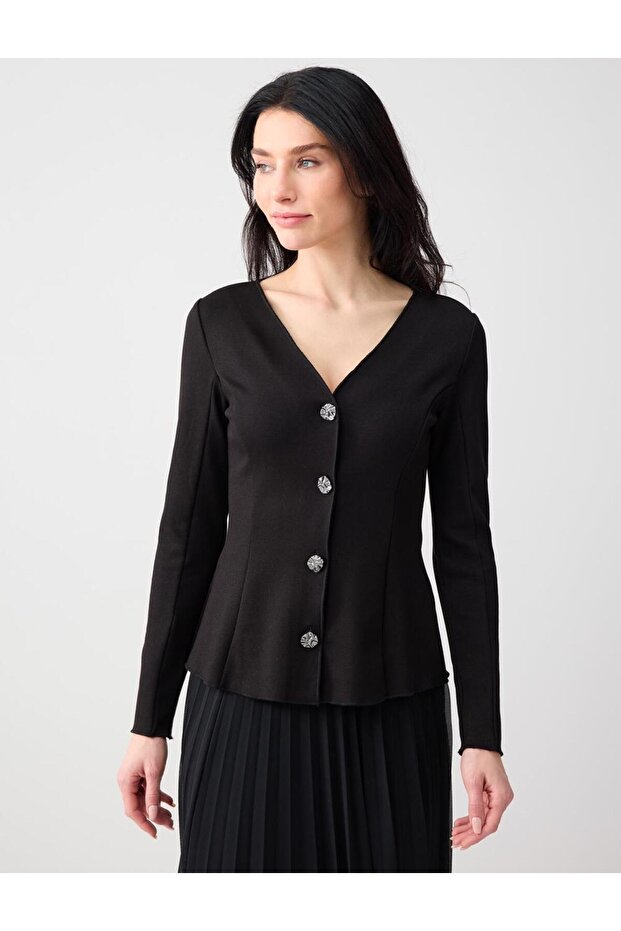 Black Slim Fit Long Sleeve V-Neck Knitted Cardigan