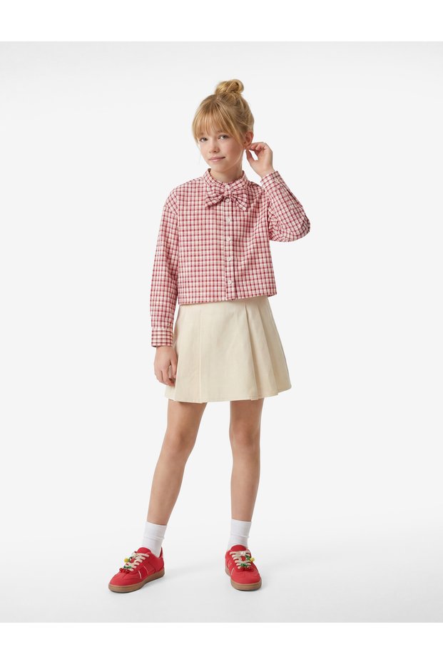 Cotton Pleated Skirt with Metal Buckle Detail