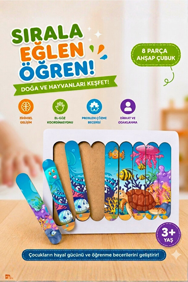 Montessori Educational Wooden Puzzle - Strip Puzzle - Submarine Animals