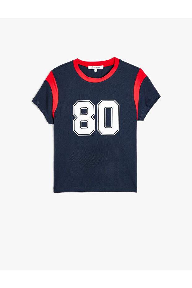 College Print Bias Crew Neck Short Sleeve T-Shirt