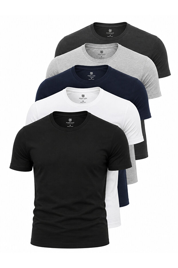 Men's 5-Pack T-Shirts – Short Sleeve Crew Neck Regular Fit – 5 Color Options