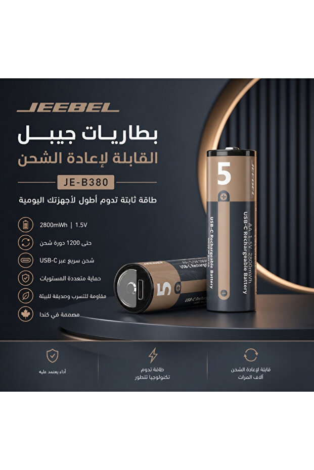 بطاريات ليثيوم قابلة لإعادة الشحن AA - USB-C، 2800 مللي أمبير/ساعة