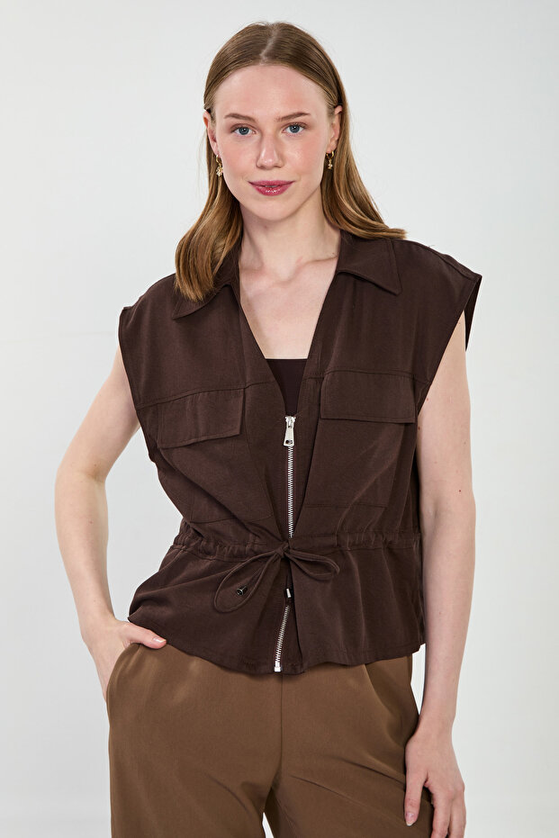 Women's Drawstring Vest - Bitter Brown