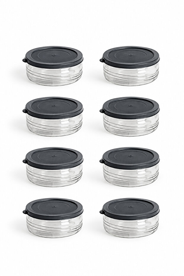 8-Piece Premium Breakfast Set 410 Cc | Gray Plastic Lid, Glass Storage Container, Airtight Bowl
