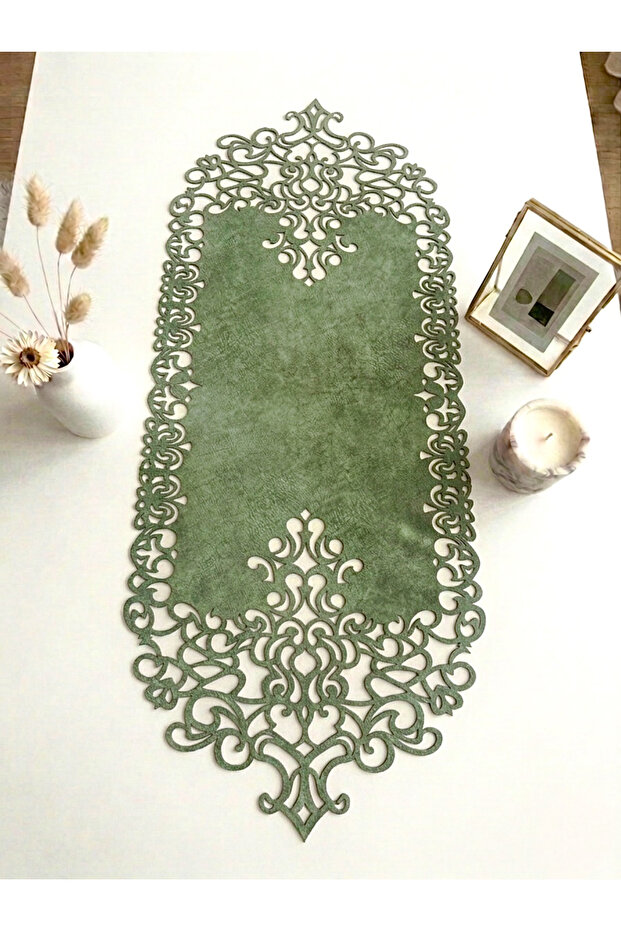 Green Suede Fabric Runner 40X100 cm Coffee Table Height - Modern Design