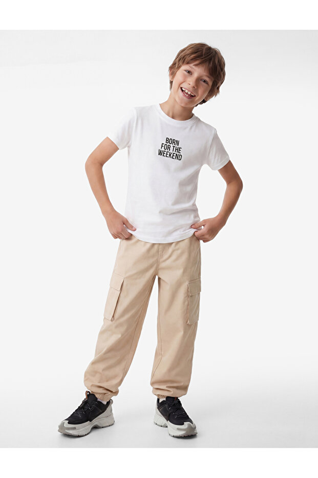 Cotton Covered Oversize Jogger Pants with Pocket Detail and Tie-Up Waistband