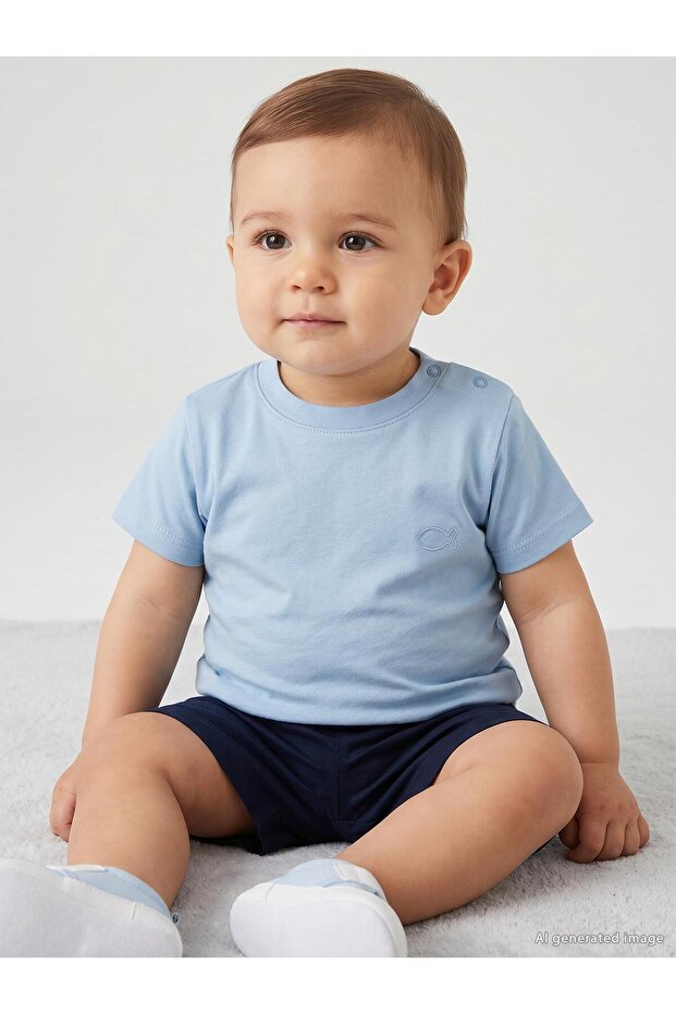 Fish Embroidered 6-18 Months T-Shirt - Blue