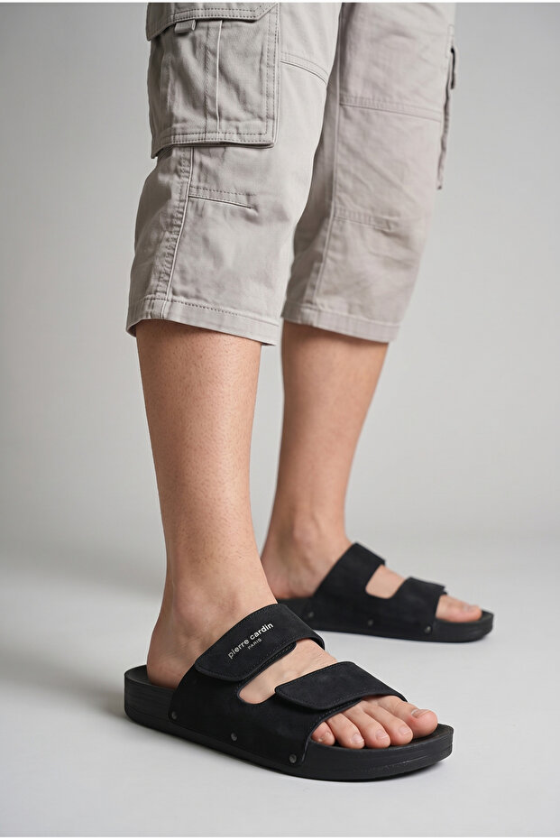 Pc-7039 7019 Orthopedic Large Size Men's Velcro Slippers Black