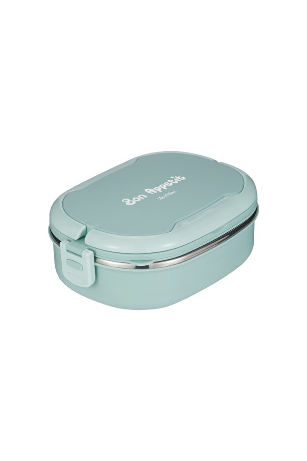 Green Stainless Steel Rectangular Food Carrying Container with Fork and Spoon 900ml