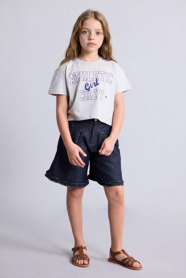 100% Cotton Wide Leg Jean Shorts for Girls H6596A826Sm