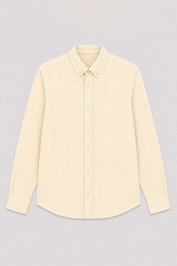 Yellow Linen Blend Relaxed Fit Men's Shirt
