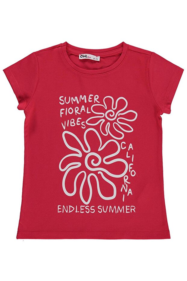 Summer Floral Vibes Printed T-Shirt for 6-9 Years Old - Red
