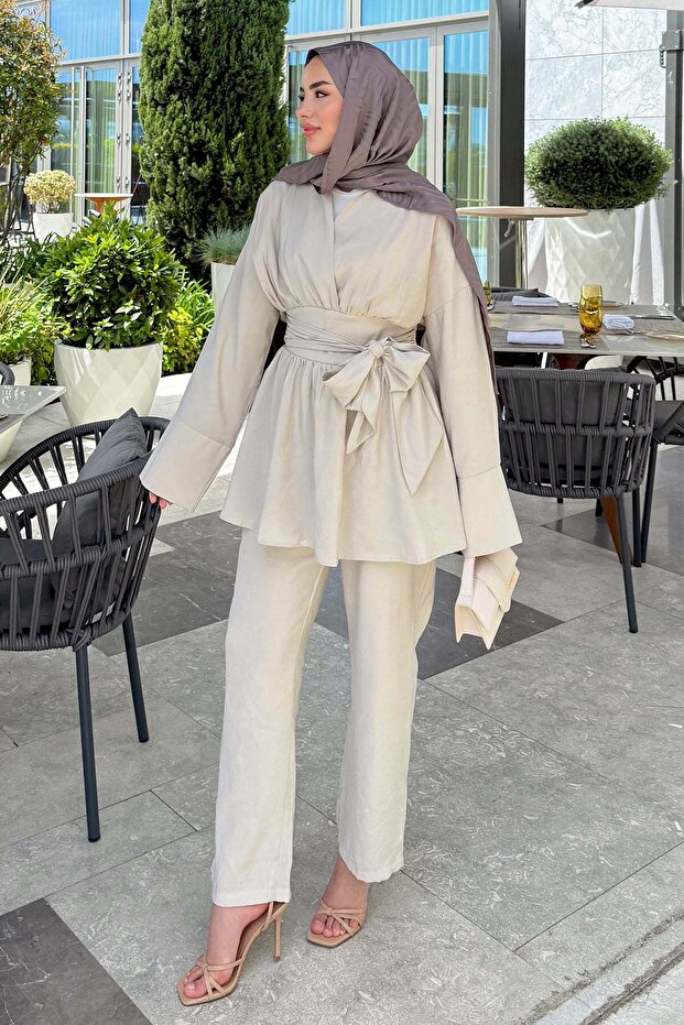 Modal Large Belted Suit 41332 - Stone Color