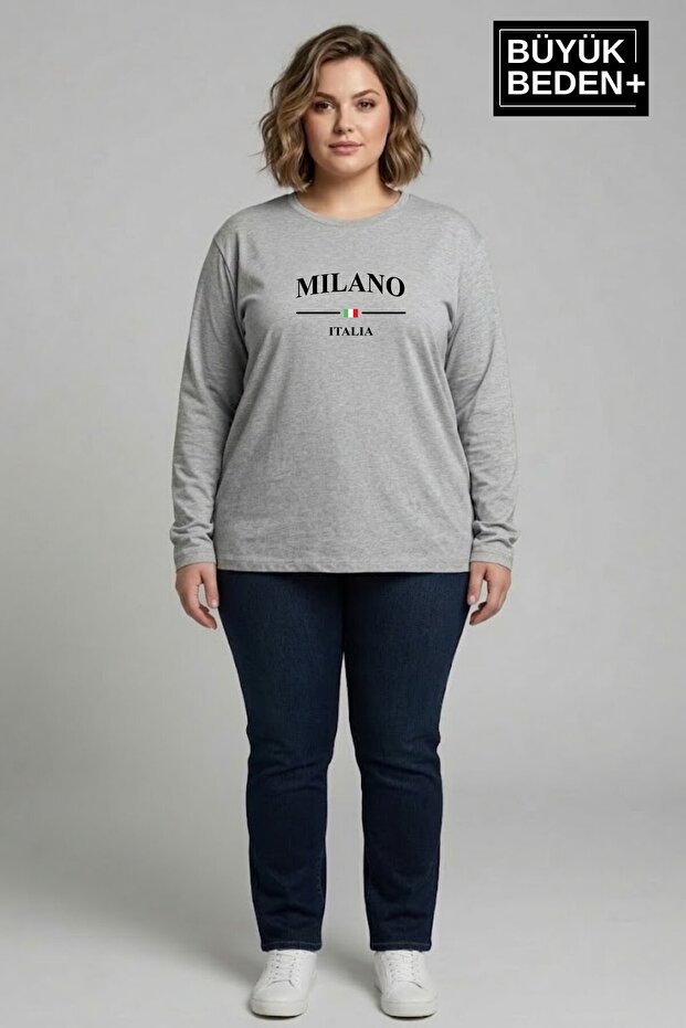 Women's Large Size Milano Italy Printed 2 Thread Crew Neck T-Shirt Spr26Btsk942-9
