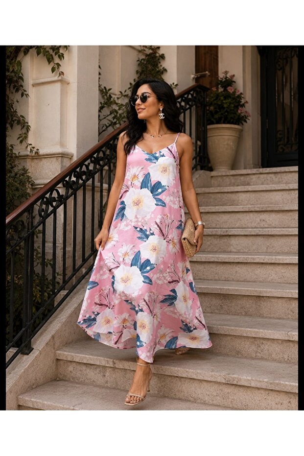Rochie lungă și drapată, căptușită cu modele florale - 3
