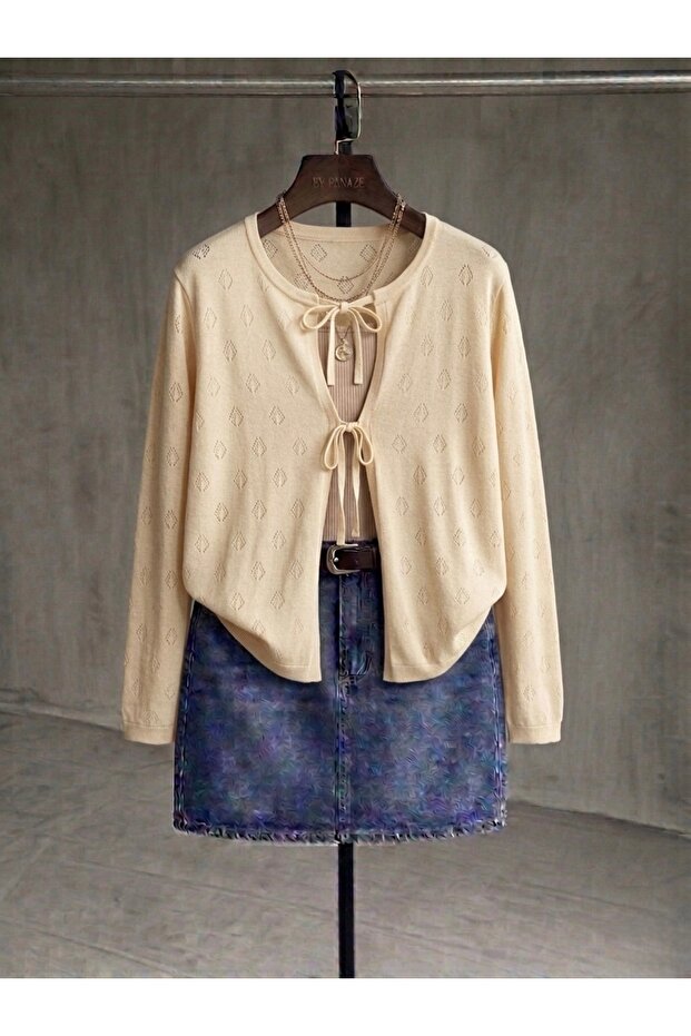 Women's Viscose Spring Cardigan with Tie Detail