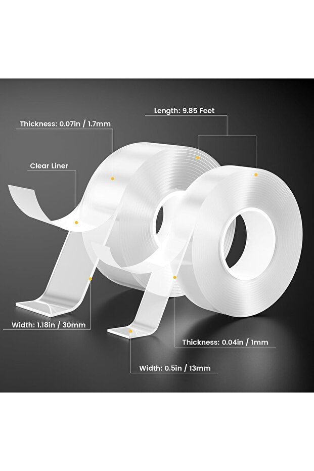 2 Rolls Heavy Duty Nano Double Sided Tape, 2cm & 3cm x 10m Each