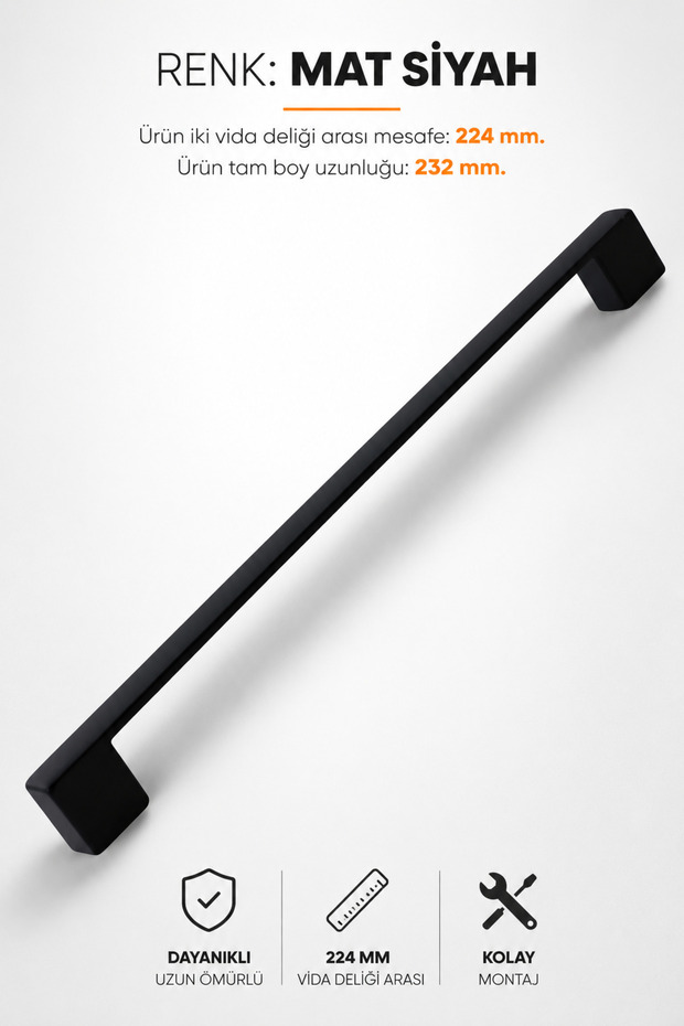 Furniture Kitchen Bathroom Cabinet Drawer Cabinet Door Handle Handle Matte Black 224 mm Metal Handle