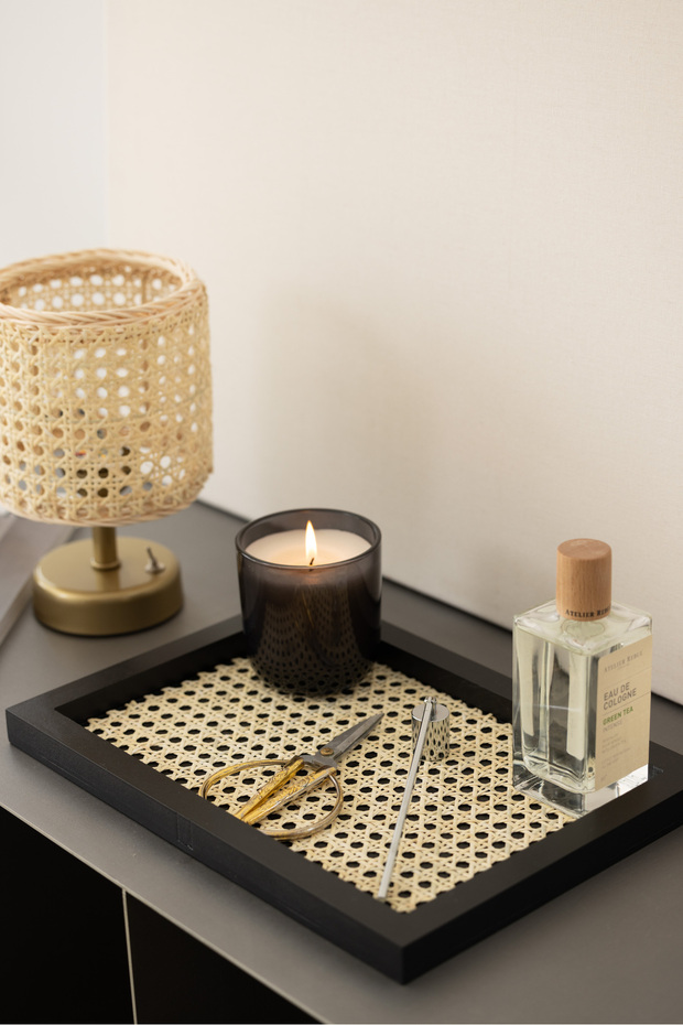 Rattan hazeran tray black rectangle (%100 natural hazeran) m016