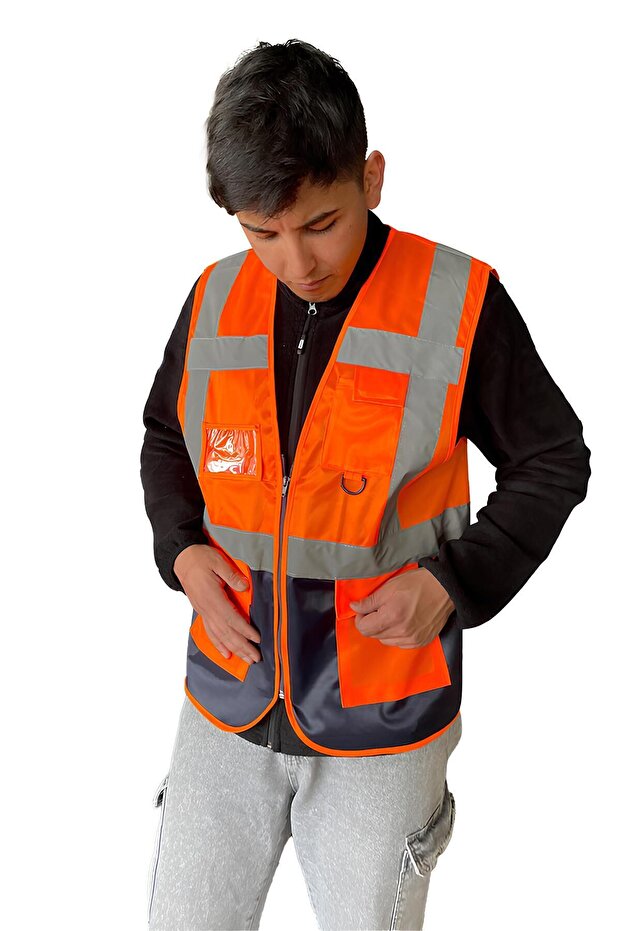 Warning Vest Engineer Type with Pockets Phosphorescent Reflective - 3