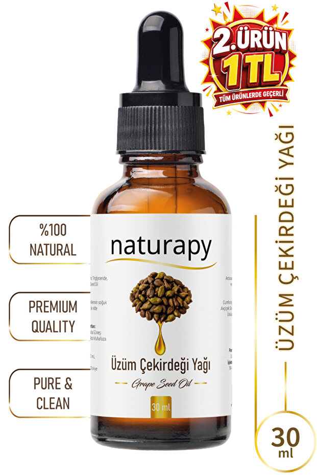 Grape Seed Oil (Grape Seed Oil) Cold Pressed Fixed Oil 30 ml Glass Bottle with Dropper