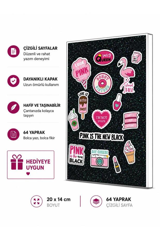 Black Pink Glitter Notebook - 1