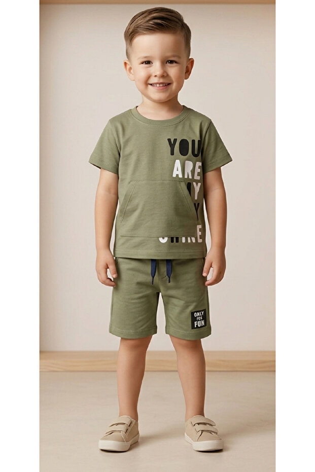 Boy's Printed Pocket T-Shirt and Shorts Combed Cotton Casual Set