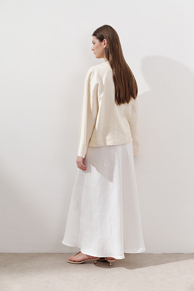 Linen Single Button Bluz Vanilla - 5