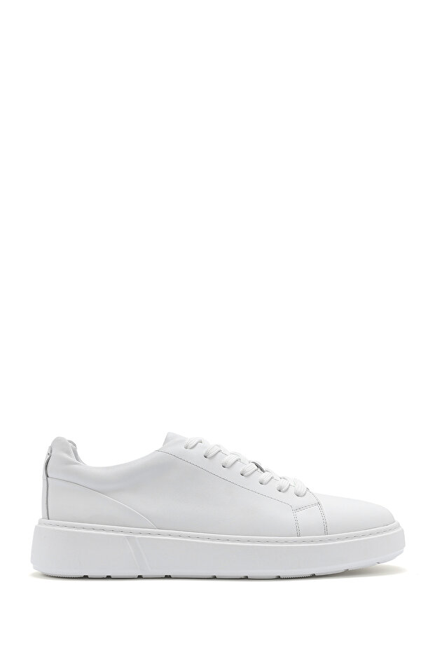 Men's White Lace-Up Thick-Soled Sports Shoes, Leather Sneaker 26Sfd612718