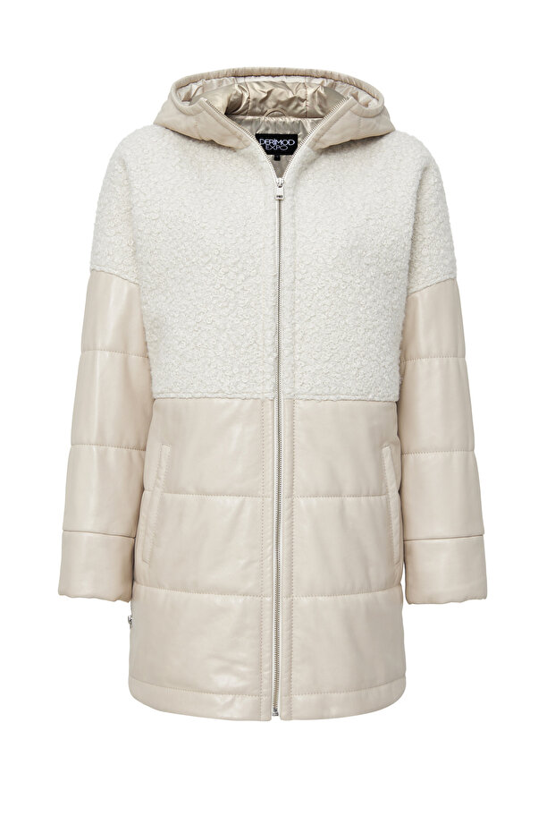 Atlanta Women's Beige Hooded Teddy Leather Coat 24Wgp5281Ff