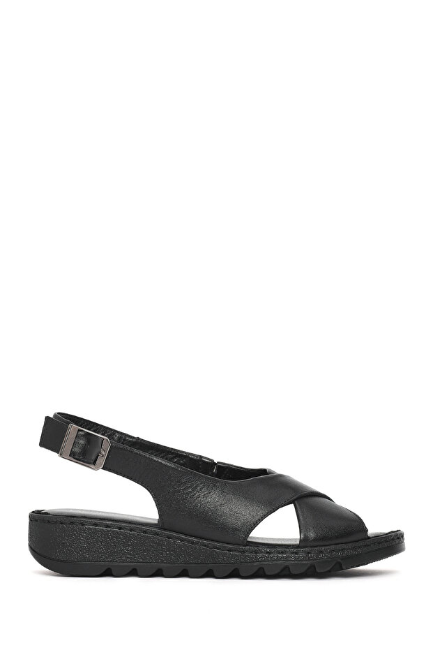 Women's Black Buckle Comfort Leather Sandals 26Sfd411618
