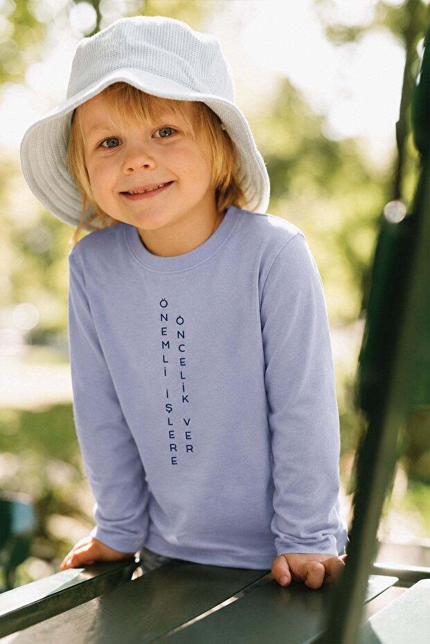 Slogan Long Sleeve T-Shirt 2-10 Years Pastel Blue