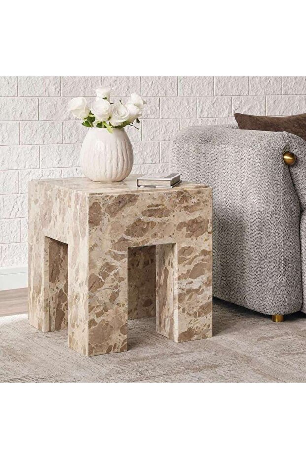 Warda End Table Marble - Beige & Brown