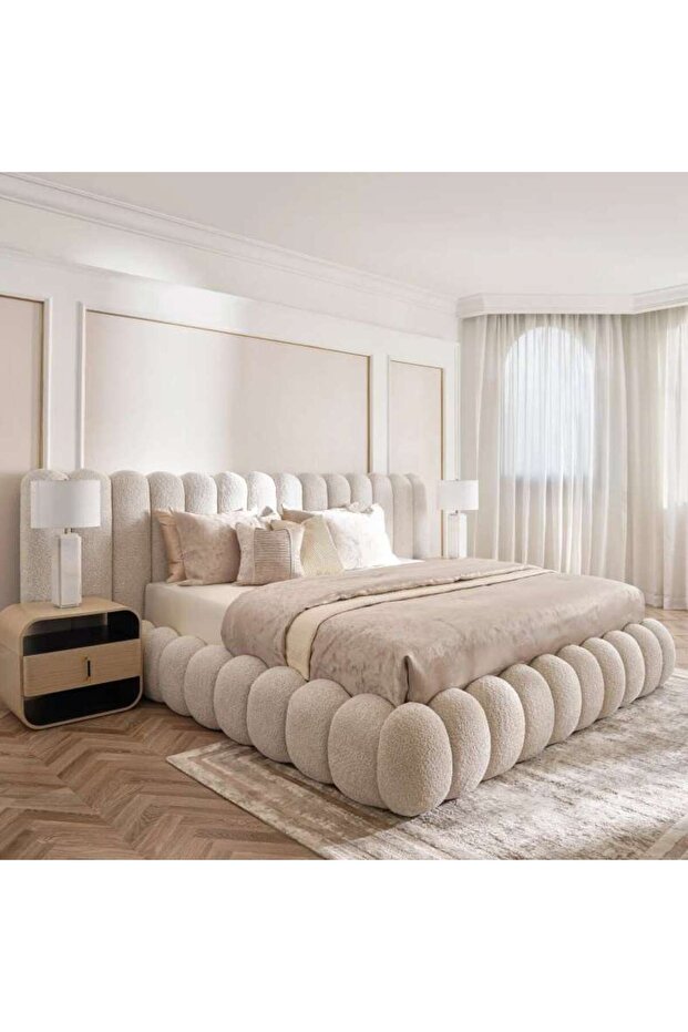 Aureate Super King Bed 200x200 Cm - Beige