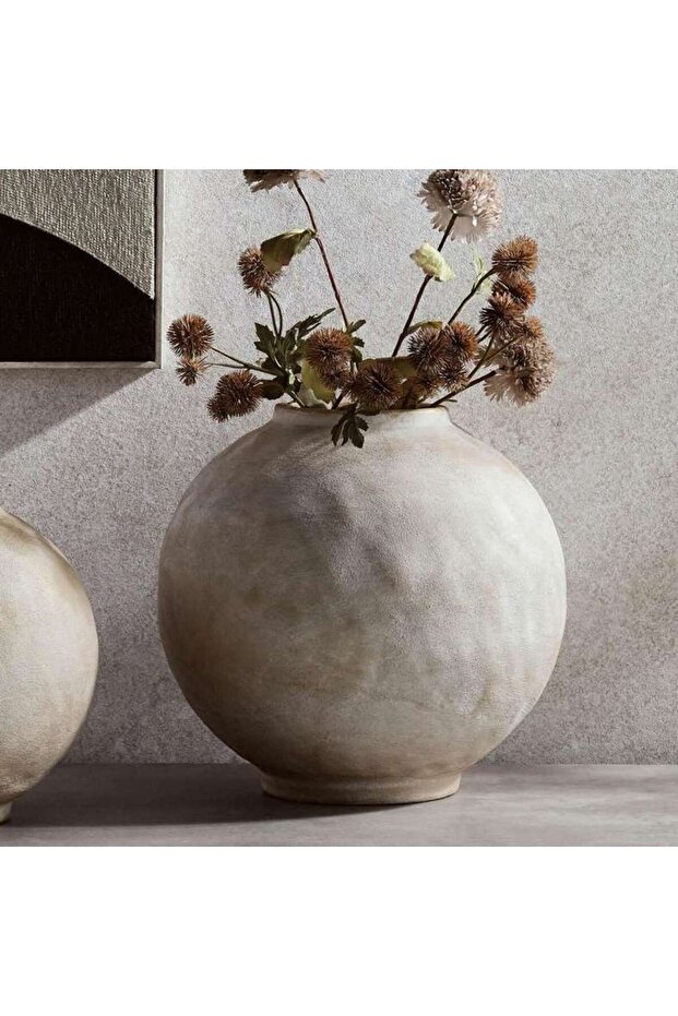 Jonie Stoneware Vase With Gold Finish 35.7x35.7x33.7cm - Beige