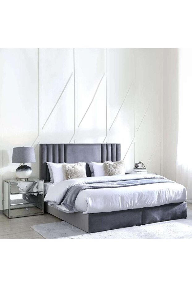 Polina King Bed Velvet Grey 180x200 Cm