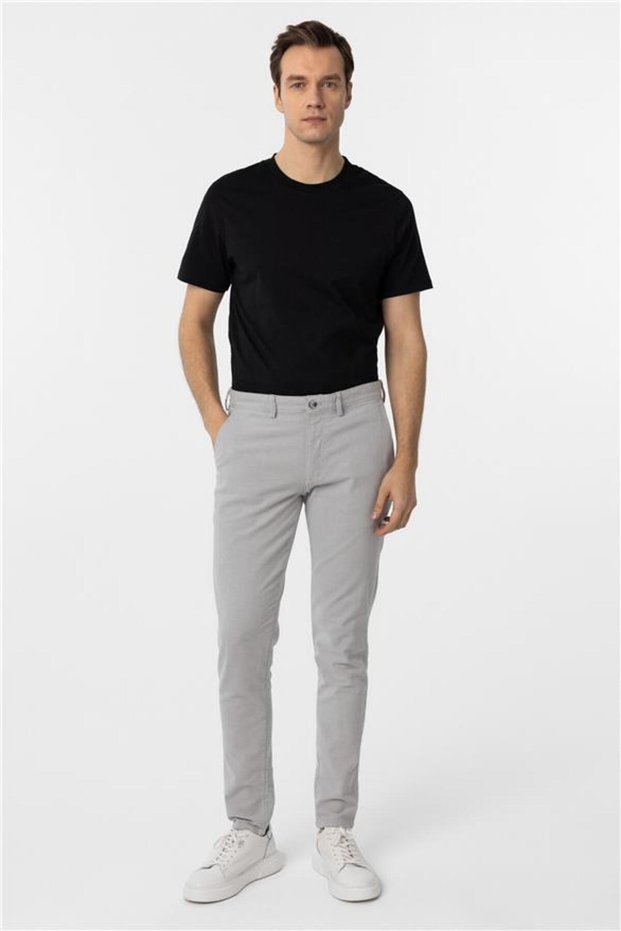 Gri Slim Armürlü Pantolon