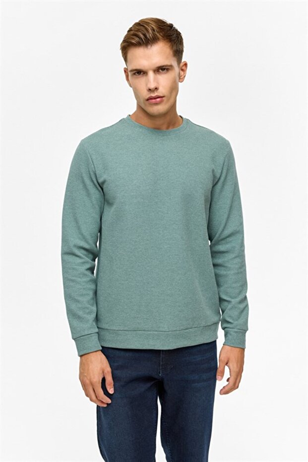 Khaki Regular Plain Crew Neck Sweatshirt