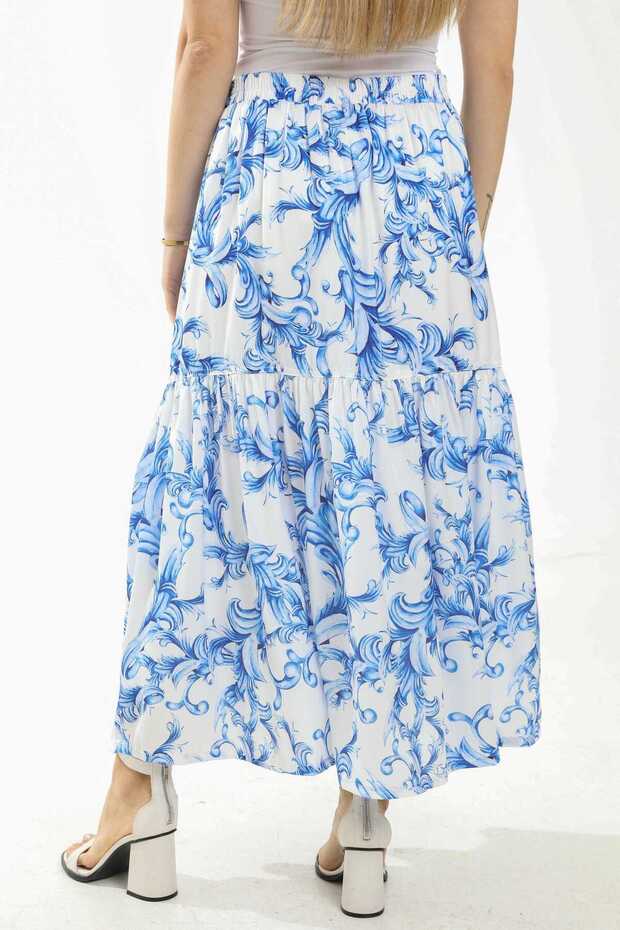 Wide Flared Midi Skirt with Pattern - 4